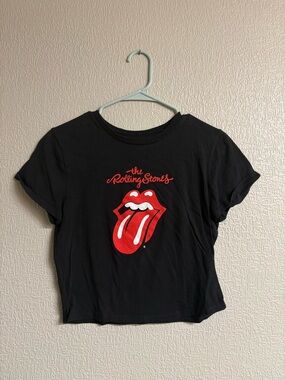 The Rolling Stones Black Tee with Red Tongue Graphic